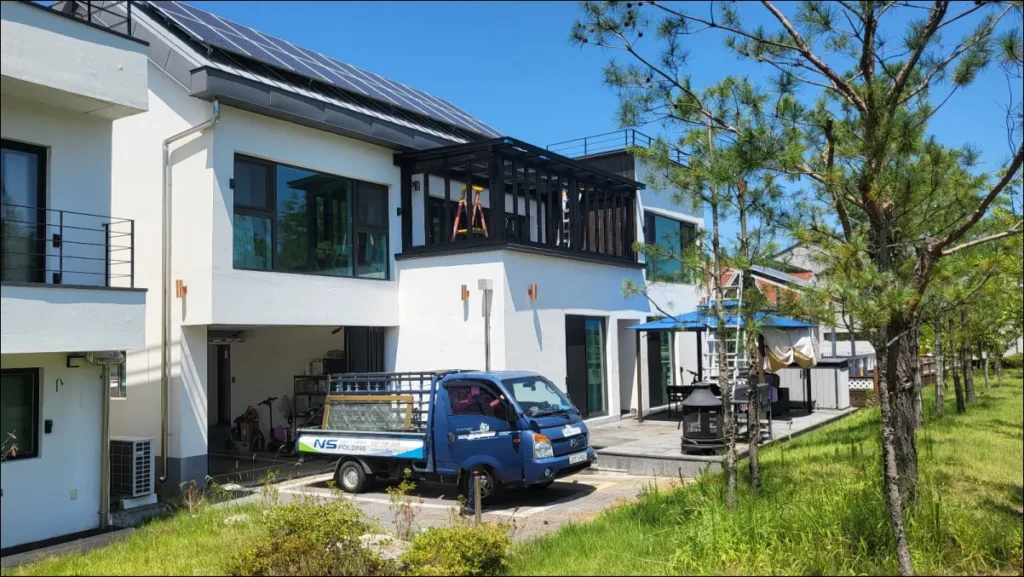 전원주택 2층 테라스 썬룸 작업